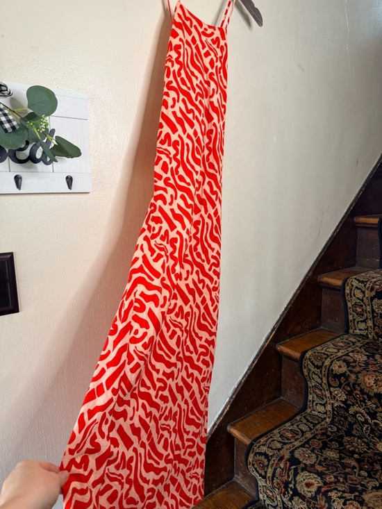 Red Patterned Slip Maxi Dress - Picture 4 of 6